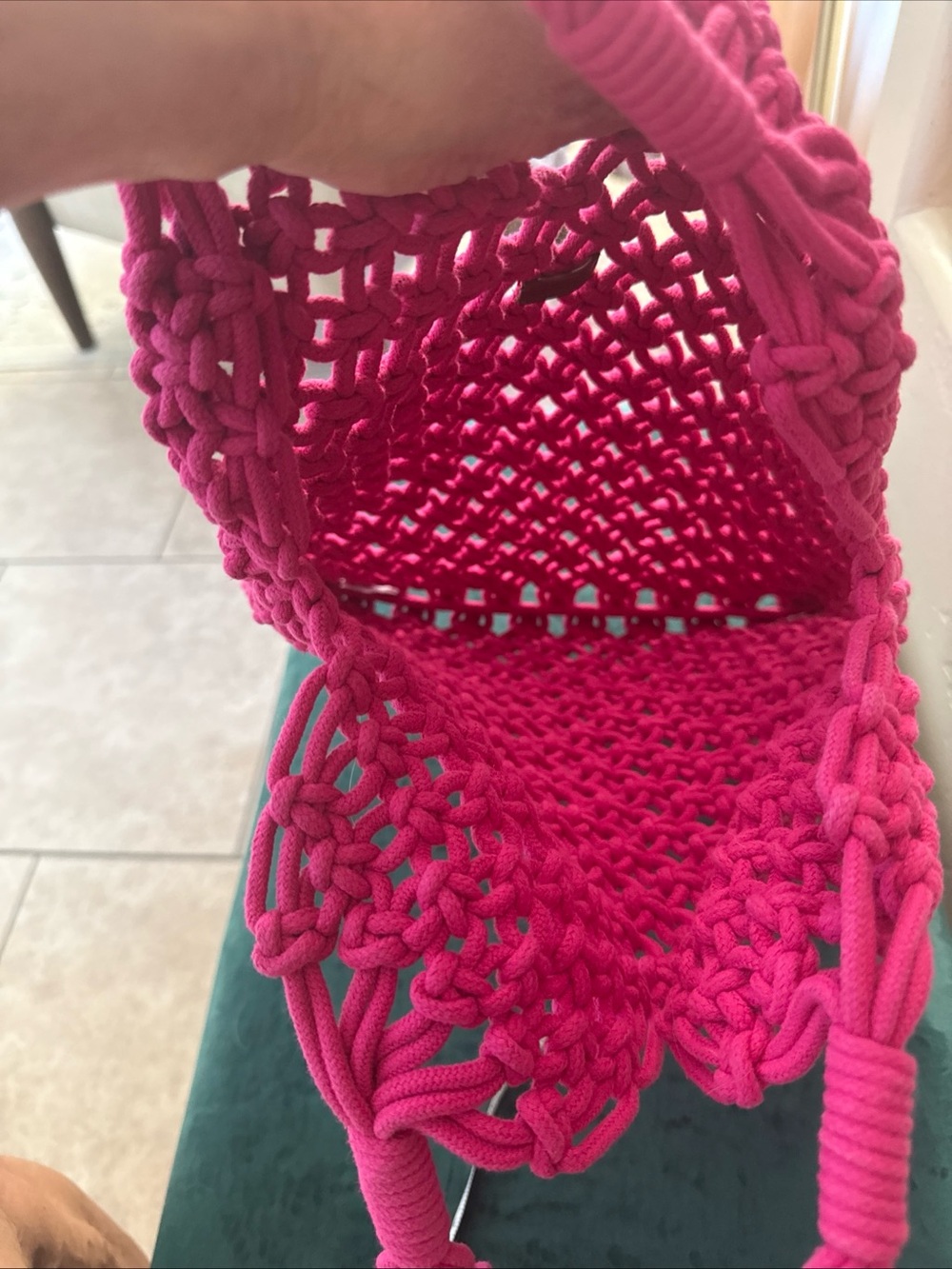 J. Crew Hot Pink Rope Macramé Tote Bag - Picture 7 of 8